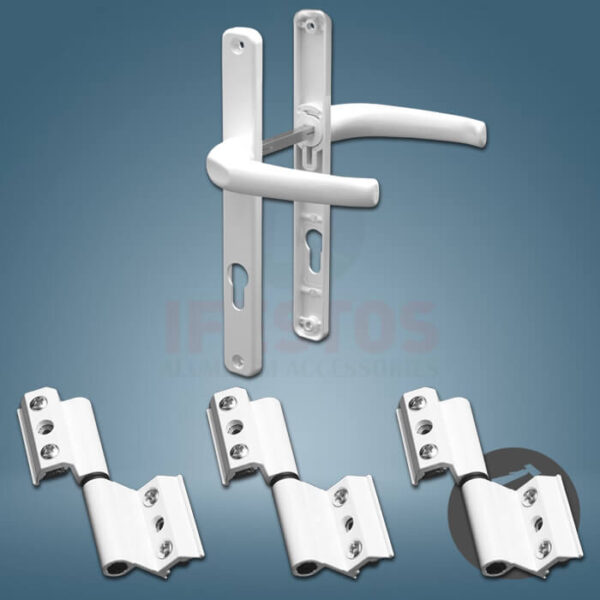 Smart pack combo of X402-AL double door handle & M100.3 three hole hinges by IFESTOS Aluminum Accessories